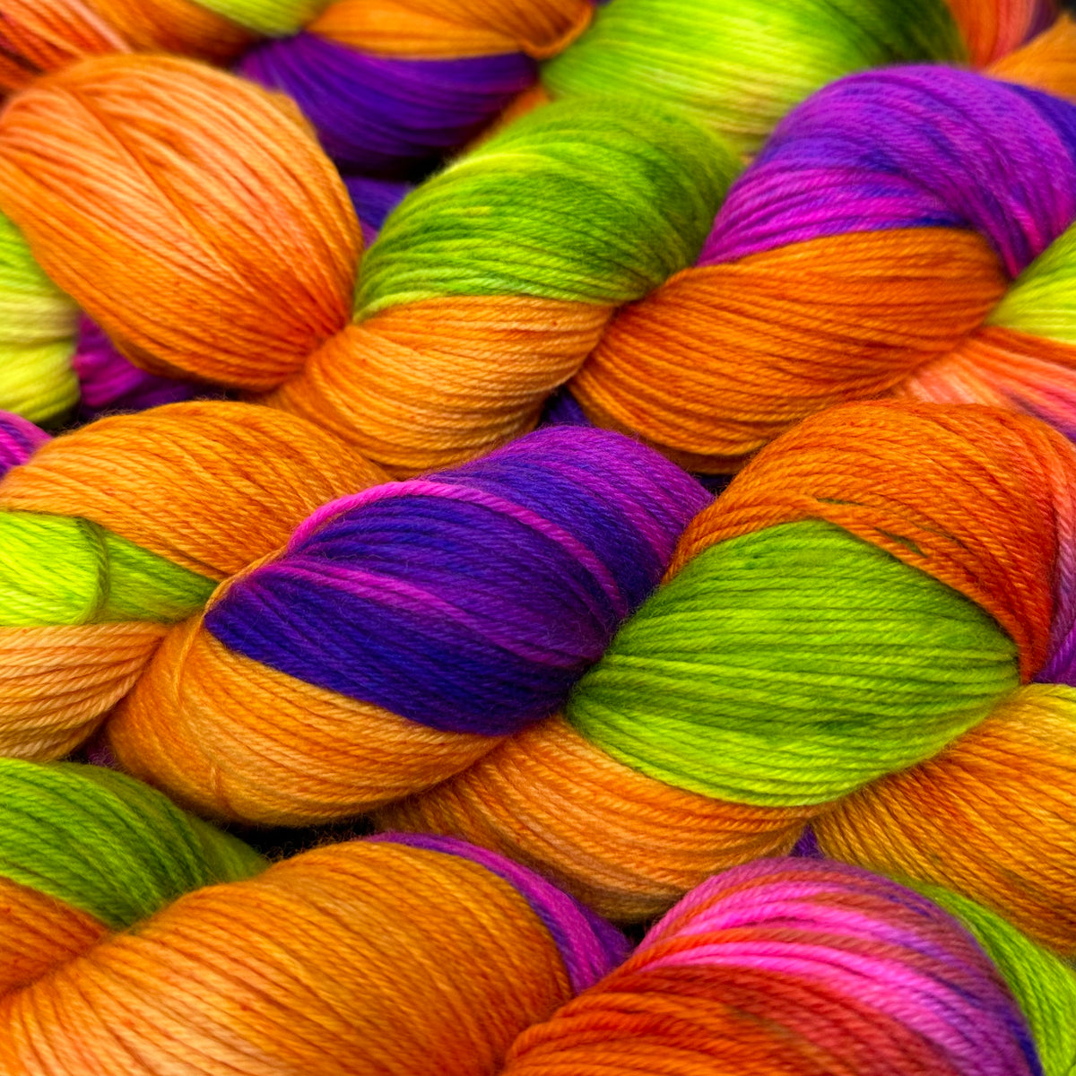 Good Juju Sock yarn Lock Shock and Barrel Deep Dyed Yarns