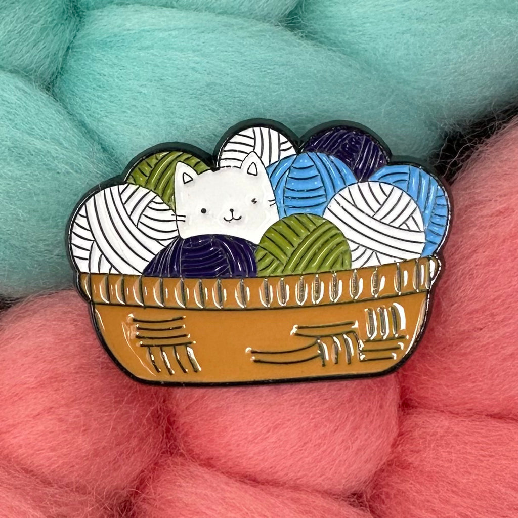 Yarn Basket Kitty Cat Pin Flair