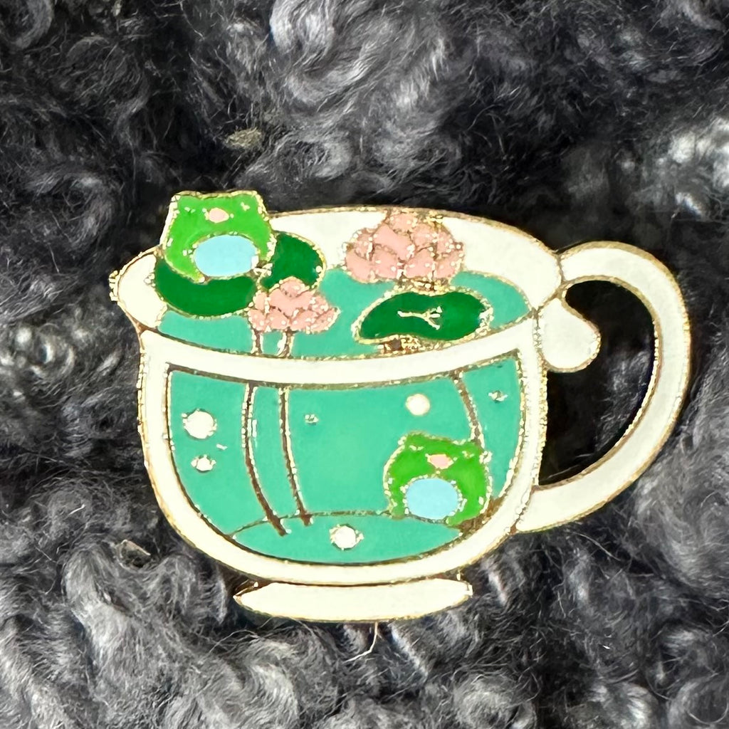 Frog Tea Cup Pin Flair