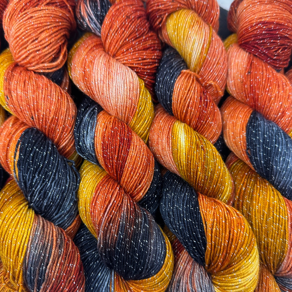 Figment sparkly sock yarn Fire on the Mountain