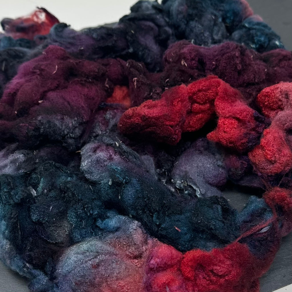 Hand Dyed fleece felting spinning Tunis Lamb Reds