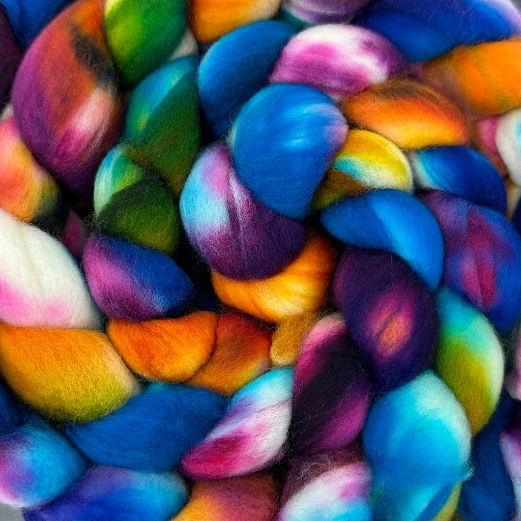 Superwash Merino Combed Top 18.5 micro Skittles