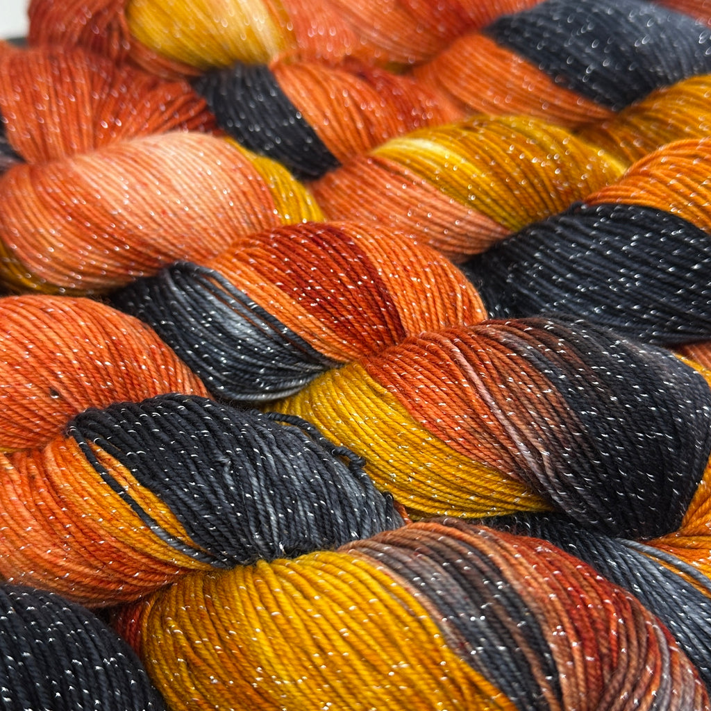 Figment sparkly sock yarn Fire on the Mountain