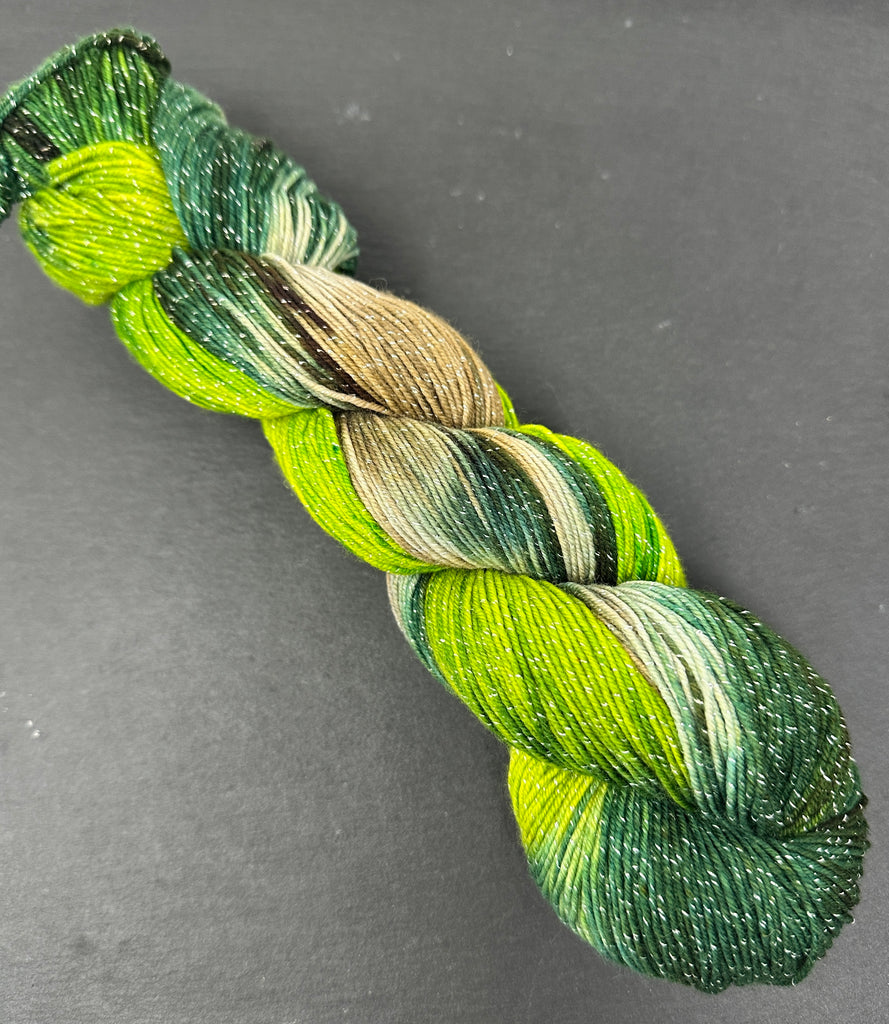 Figment sparkly sock yarn Granny Smith