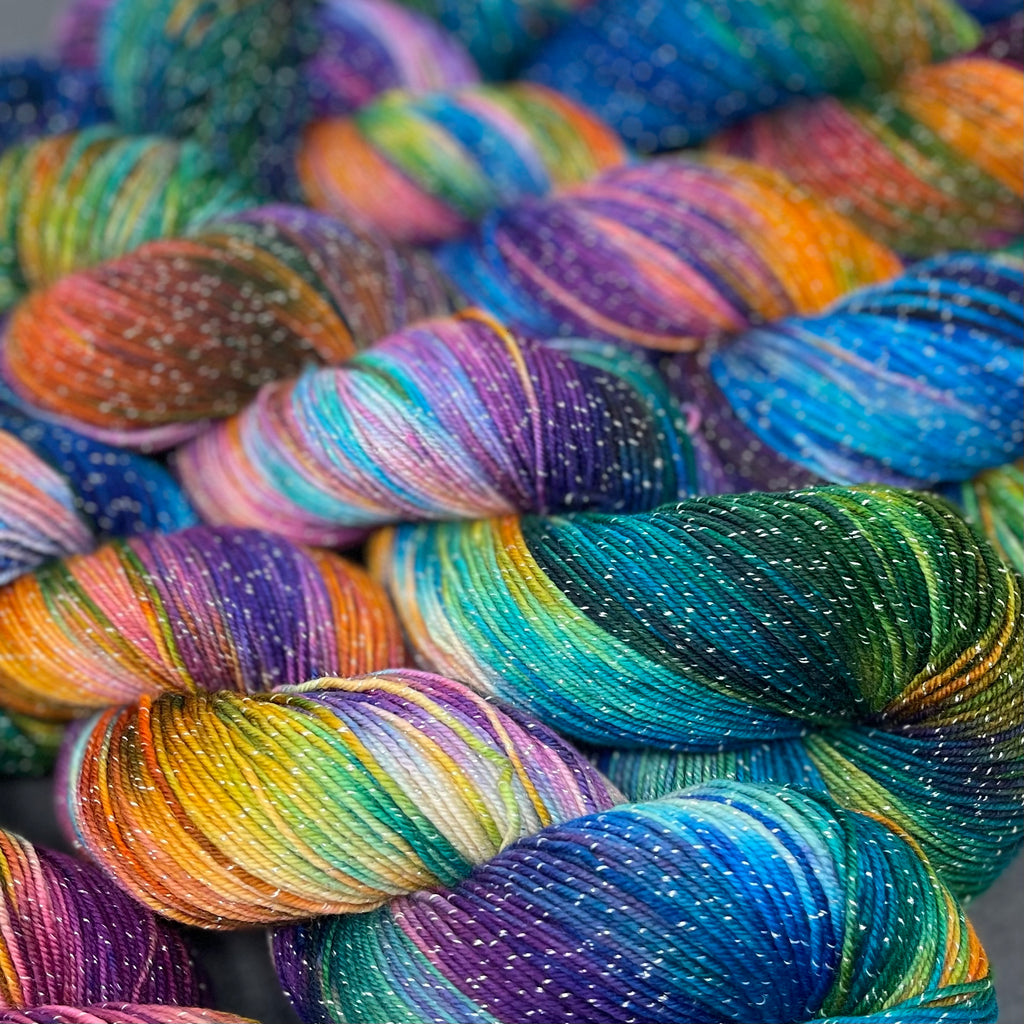 Figment sparkly sock yarn Skittles