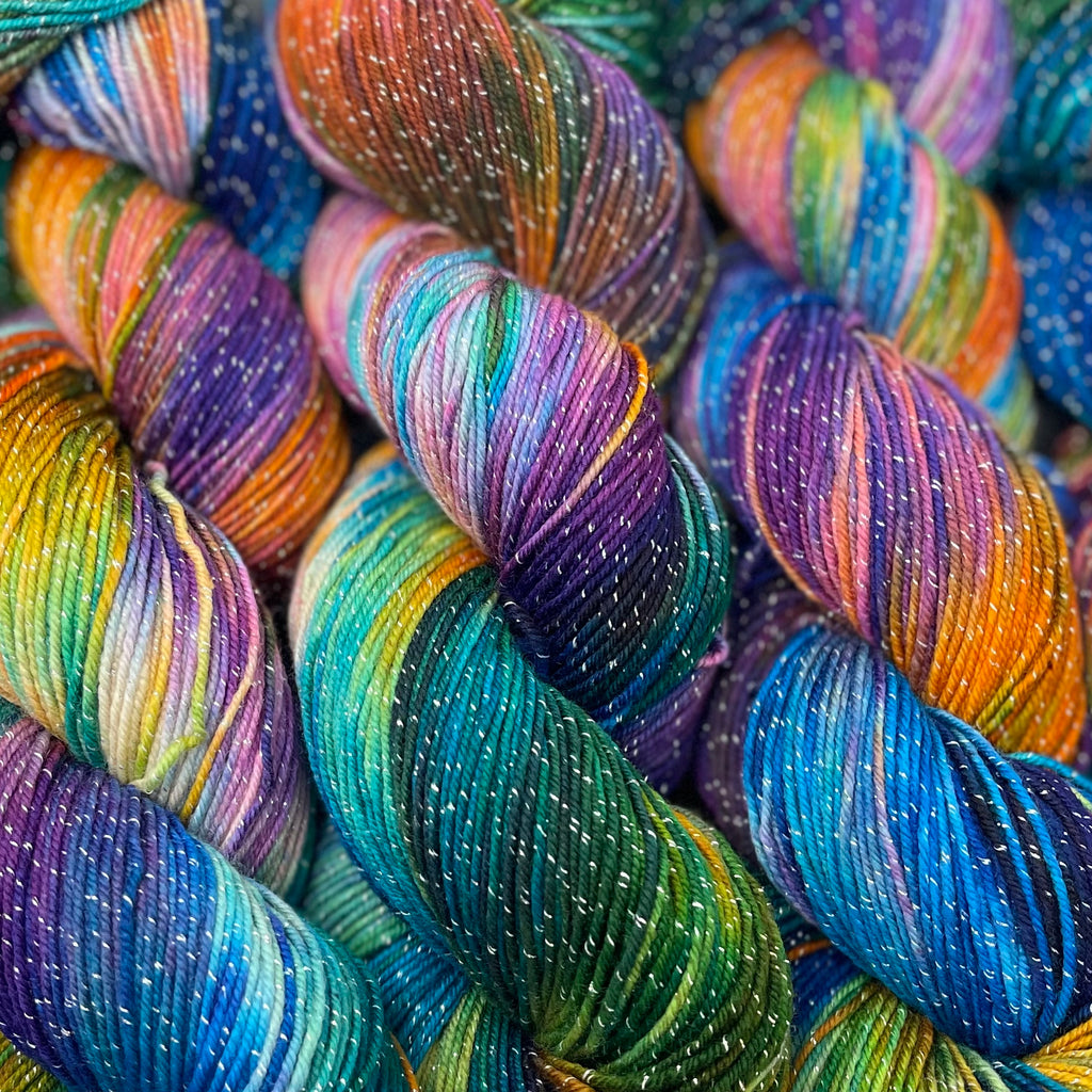 Figment sparkly sock yarn Skittles