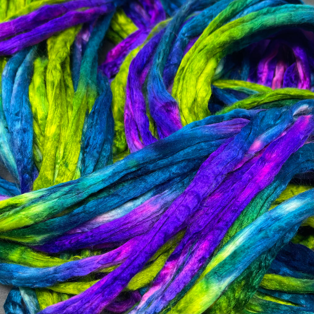 Mulberry Bombyx silk combed top for hand spinning Season of the Witch